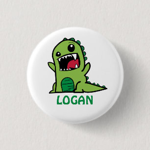 Funny dinosaur cartoon with name 3 cm round badge