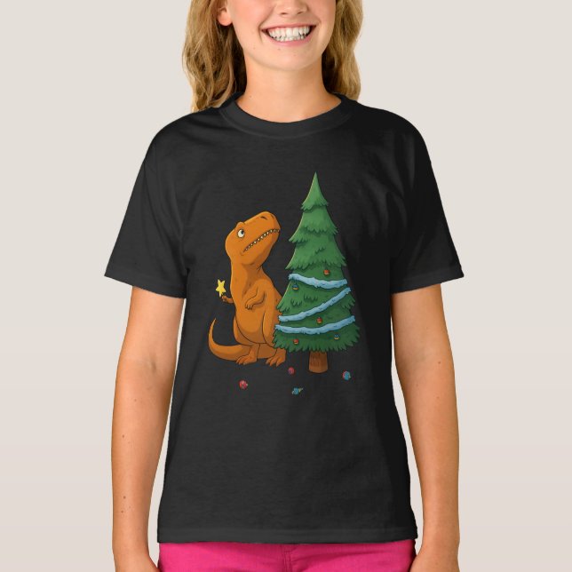 Funny Dinosaur Christmas – Cute T-Rex Holiday T-Shirt (Front)