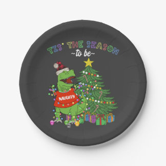 Funny Dinosaur Christmas Tis the Season Naughty Paper Plate
