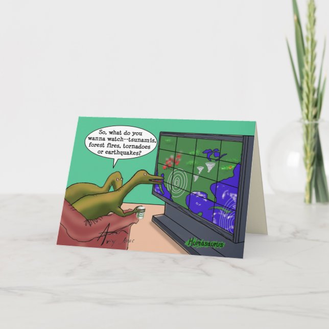 Funny Dinosaur Climate Change Cartoon Card (Front)