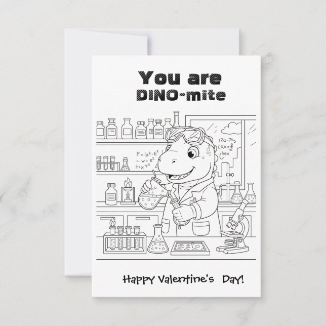 funny Dinosaur Coloring Maze Classroom Valentine  Thank You Card (Front)