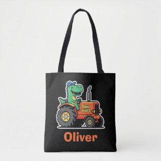 Funny Dinosaur Driving Tractor Dino Power Tote Bag