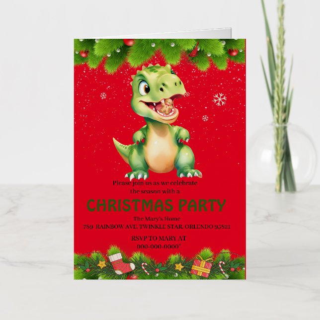 Funny Dinosaur eat gingerbread cookies Christmas  Foil Greeting Card (Front)