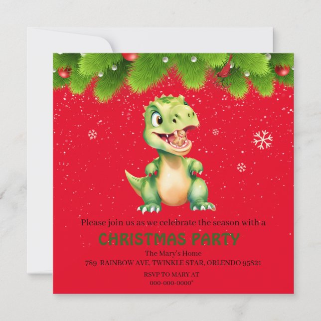 Funny Dinosaur eat gingerbread cookies Christmas  Holiday Card (Front)