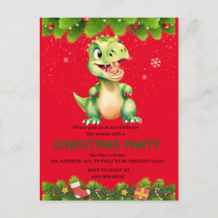 Funny Dinosaur eat gingerbread cookies Christmas  Invitation Postcard