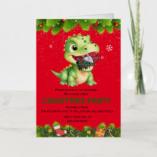 Funny Dinosaur eat Gnome Christmas tree party gift Foil Greeting Card