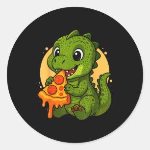 Funny Dinosaur Eating Zza Graphic Boys Girls Dinos Classic Round Sticker