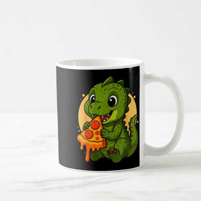 Funny Dinosaur Eating Zza Graphic Boys Girls Dinos Coffee Mug (Right)