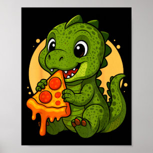Funny Dinosaur Eating Zza Graphic Boys Girls Dinos Poster