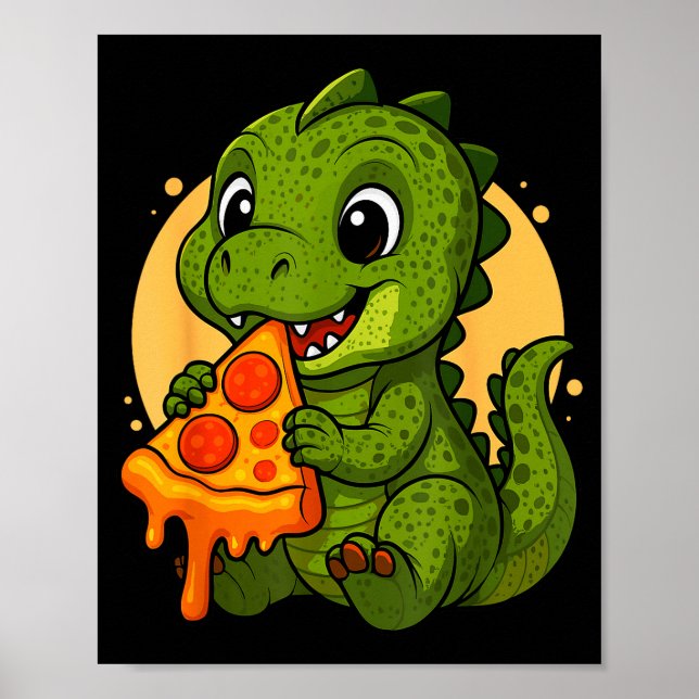 Funny Dinosaur Eating Zza Graphic Boys Girls Dinos Poster (Front)