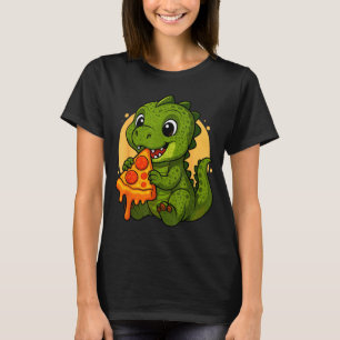 Funny Dinosaur Eating Zza Graphic Boys Girls Dinos T-Shirt