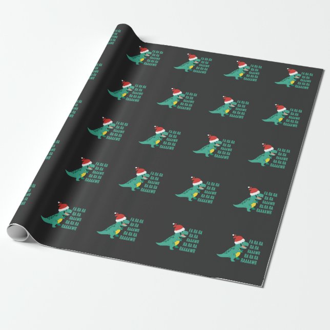 Funny Dinosaur Fa Ra Rawr Rawr Christmas TRex xmas Wrapping Paper (Unrolled)