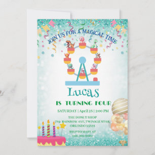 Funny dinosaur Ferris wheel Birthday party DIY Nam Invitation