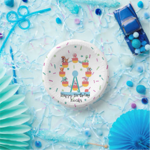 Funny dinosaur Ferris wheel Birthday party DIY Nam Paper Plate