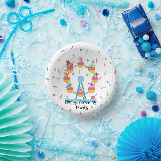 Funny dinosaur Ferris wheel Birthday party DIY Nam Paper Plate (Party)