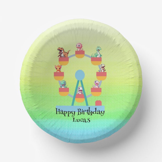 Funny dinosaur Ferris wheel Birthday party DIY Nam Paper Plate (Front)