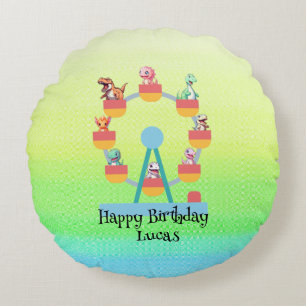 Funny dinosaur Ferris wheel Birthday party DIY Nam Round Cushion