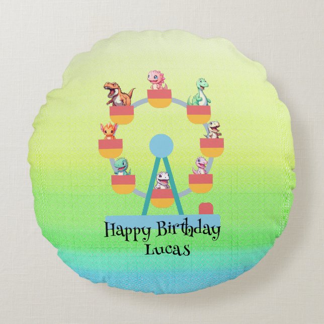 Funny dinosaur Ferris wheel Birthday party DIY Nam Round Cushion (Front)