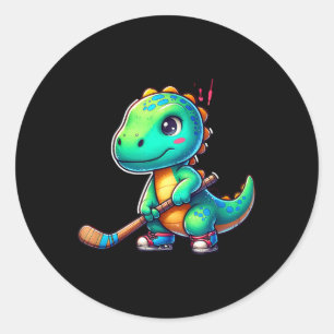 Funny Dinosaur Field Hockey Player Cool Team Classic Round Sticker