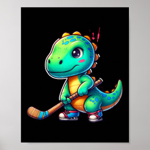 Funny Dinosaur Field Hockey Player Cool Team  Poster