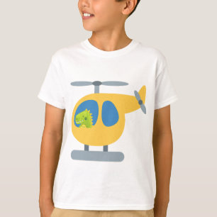 funny dinosaur flying yellow helicopter party T-Shirt
