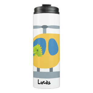 funny dinosaur flying yellow helicopter party thermal tumbler