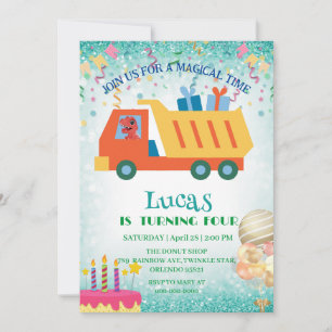 Funny dinosaur Garbage truck Birthday party Name Holiday Card