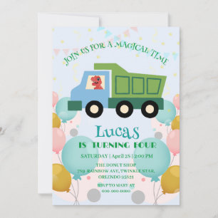 Funny dinosaur Garbage truck Birthday party Name Holiday Card