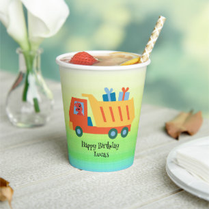 Funny dinosaur gifts truck Birthday party DIY Name Paper Cups