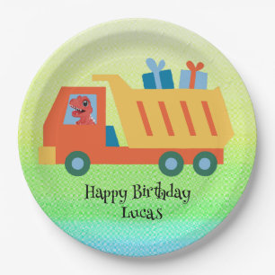Funny dinosaur gifts truck Birthday party DIY Name Paper Plate