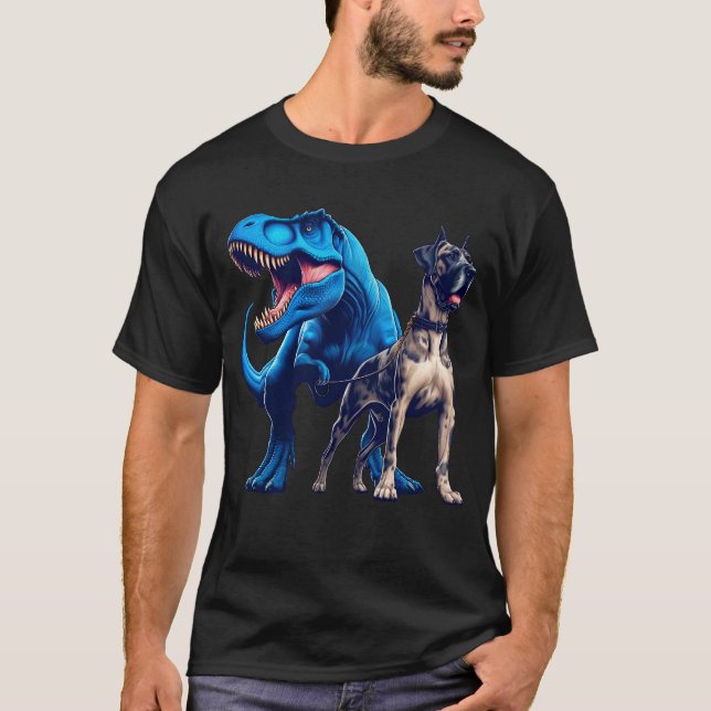 Funny Dinosaur Great Dane Walking Dog Lover T-Shirt (Front)