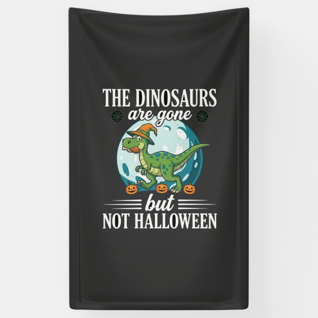 Funny Dinosaur Halloween Witch Graphic Banner (Vertical)