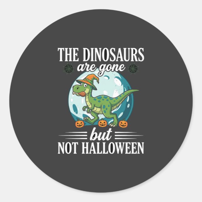 Funny Dinosaur Halloween Witch Graphic Classic Round Sticker (Front)