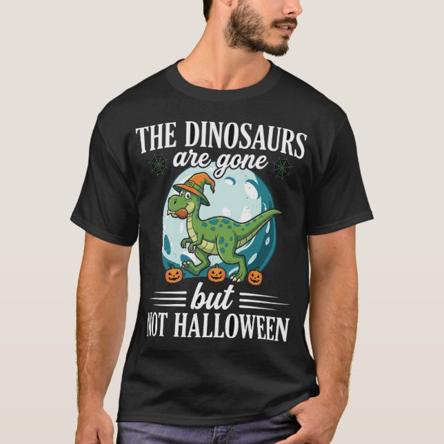 Funny Dinosaur Halloween Witch Graphic T-Shirt (Front)
