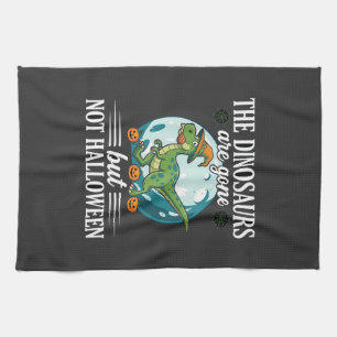 Funny Dinosaur Halloween Witch Graphic Tea Towel