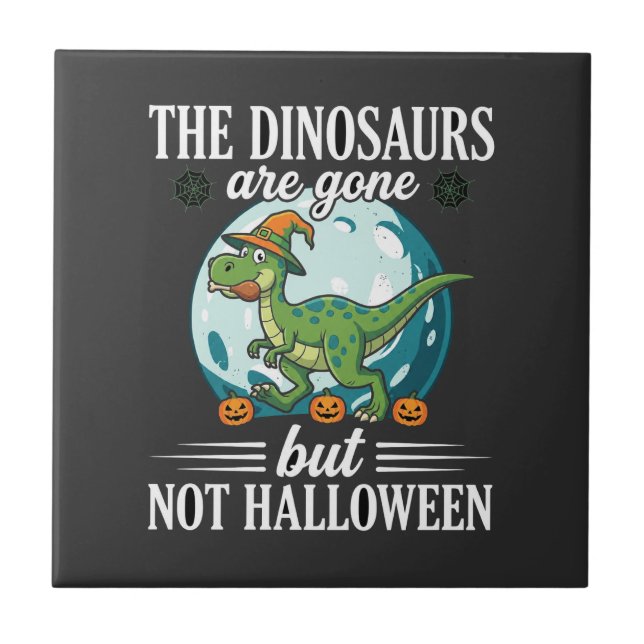 Funny Dinosaur Halloween Witch Graphic Tile (Front)