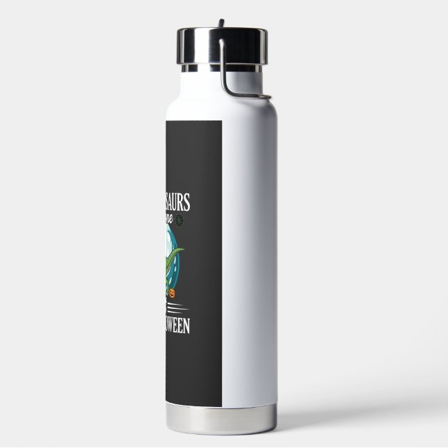 Funny Dinosaur Halloween Witch Graphic Water Bottle (Left)