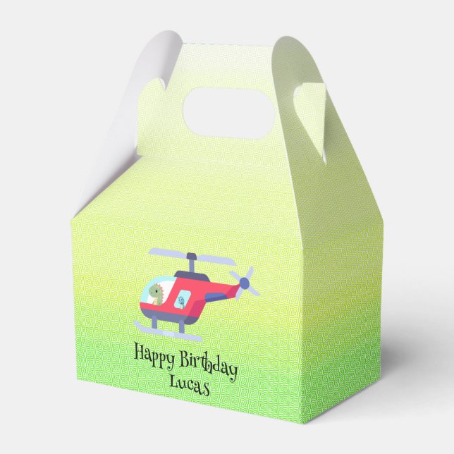 Funny dinosaur Helicopter Birthday party DIY Name Favour Box (Front Side)