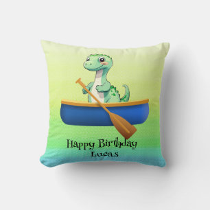 Funny dinosaur Kayak sailing Birthday party Cushion