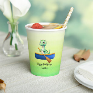 Funny dinosaur Kayak sailing Birthday party Paper Cups