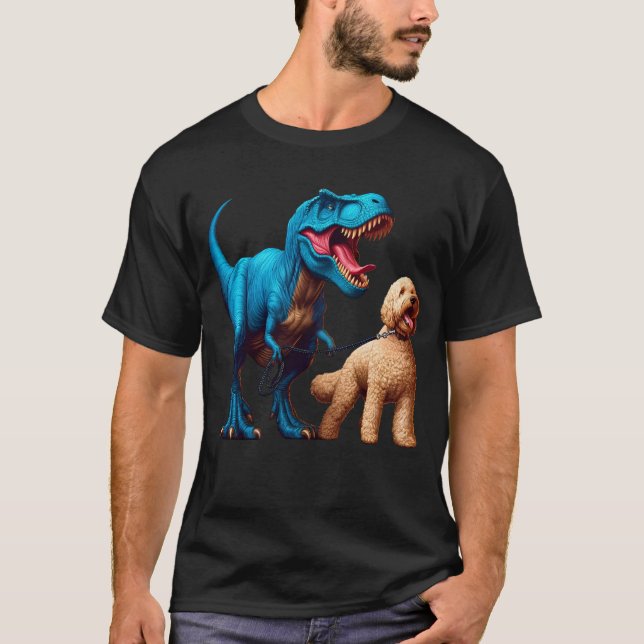 Funny Dinosaur Labradoodle Walking Dog Lover T-Shirt (Front)
