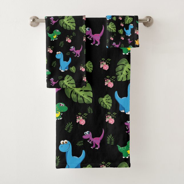 Funny Dinosaur, leaves Bath Towel Set (Insitu)