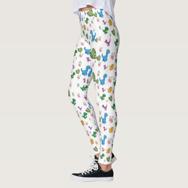 Funny Dinosaur, leaves Leggings (Left)