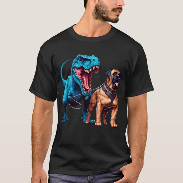 Funny Dinosaur Mastiff Walking Dog Lover T-Shirt (Front)