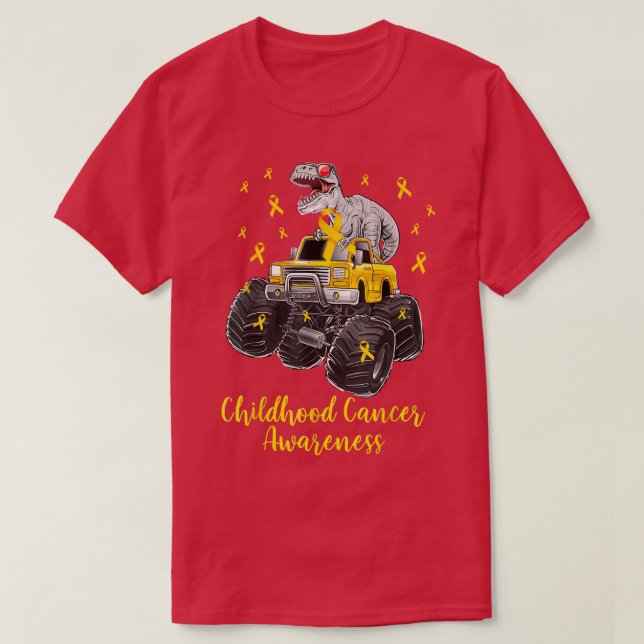 Funny Dinosaur Monster Truck Gold Ribbon Childhood T-Shirt