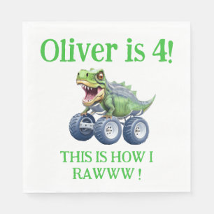 Funny dinosaur monster truck  napkin