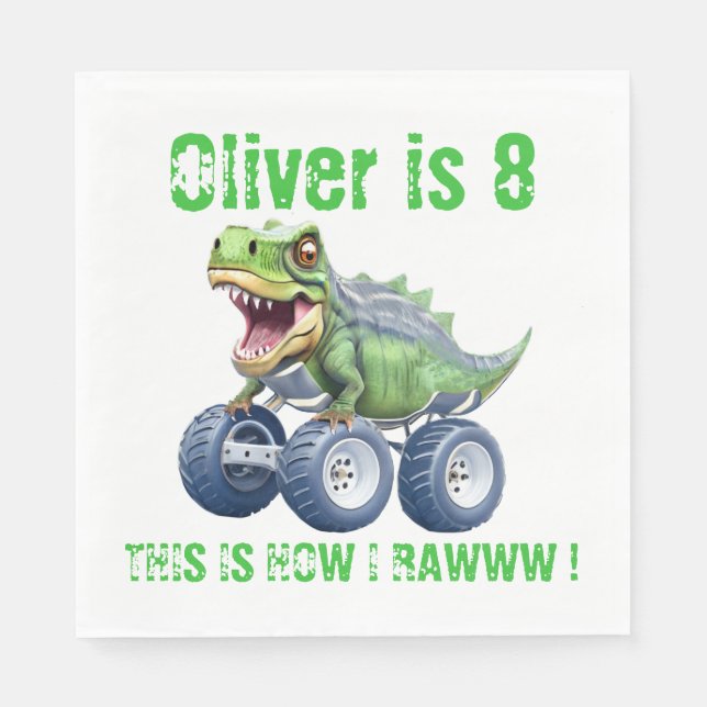Funny dinosaur monster truck  napkin (Front)