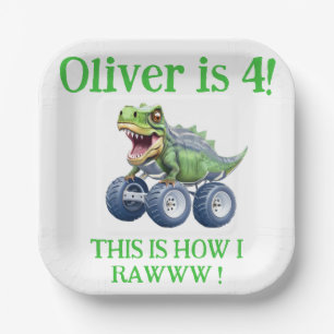 Funny dinosaur monster truck  paper plate