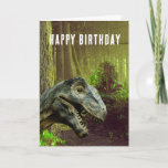 Funny Dinosaur Old Age Birthday Card<br><div class="desc">Funny birthday card features dinosaur head with primeval forest background and customisable "Happy Birthday" text.  Inside customisable text: "from one dinosaur to another".  Perfect for celebrating milestone birthdays</div>