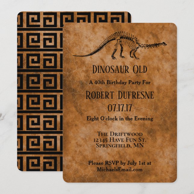 Funny Dinosaur Old Birthday Party Invitation (Front/Back)